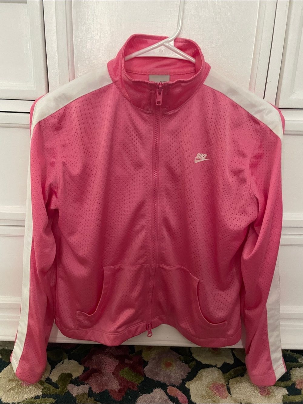 Nike Pink Jacket with White Shoulder Stripes